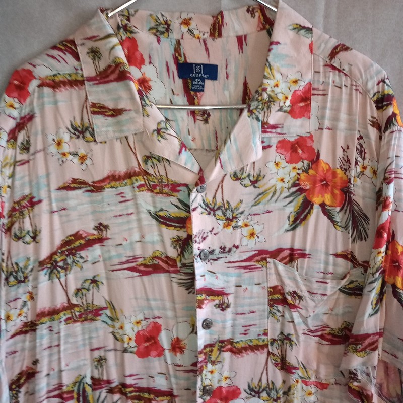 Men's size XXXL Pink Hawaiian Button Up Front Pocket Floral Short Sleeve Shirt