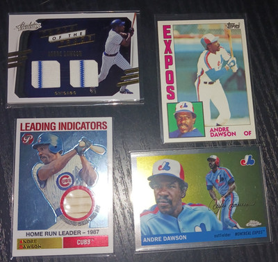 Topps MLB Baseball Andre Dawson 4-Card Lot Expos/Cubs Game Used and Duel Patch. 