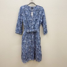Talbots Blue Floral Belted Button Front Dress w Pockets Women size 16 Petite NEW