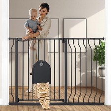 29.5-48.4" Baby Gate with Adjustable Cat Door,Extra Wide Metal Cat Gate for S...