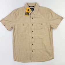 Carhartt Rugged Flex Shirt Size M Short Sleeve Relaxed Pockets Tan NEW