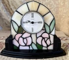 Vintage Linden Stained Glass Tiffany Inspired Art Deco Table Mantle Clock Works