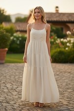 SHEIN Mujer Cream Maxi Dress Tiered Sleeveless Elastic Waist Size S Boho Summer