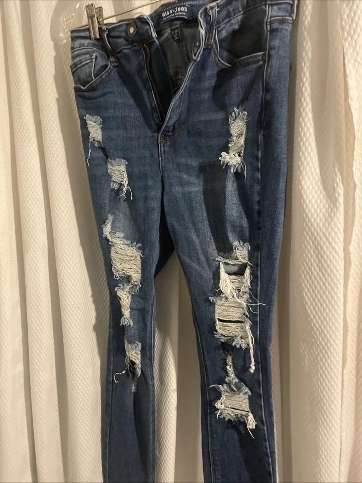 Wax Jean Stretch Denim Jeans Pants - Size 7/28 Distressed Skinny Leg Pockets - Image 4 of 4