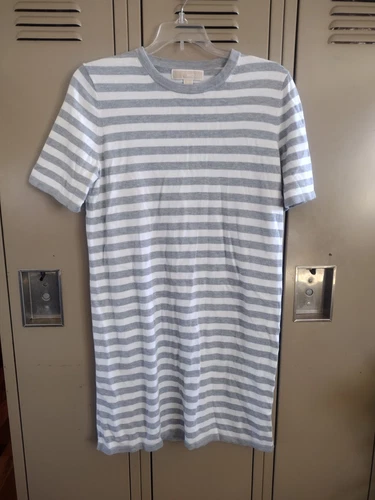 Michael Kors Vestito Donna Grigio Medio Bianco Righe Maglione Camicia Classico Cotone