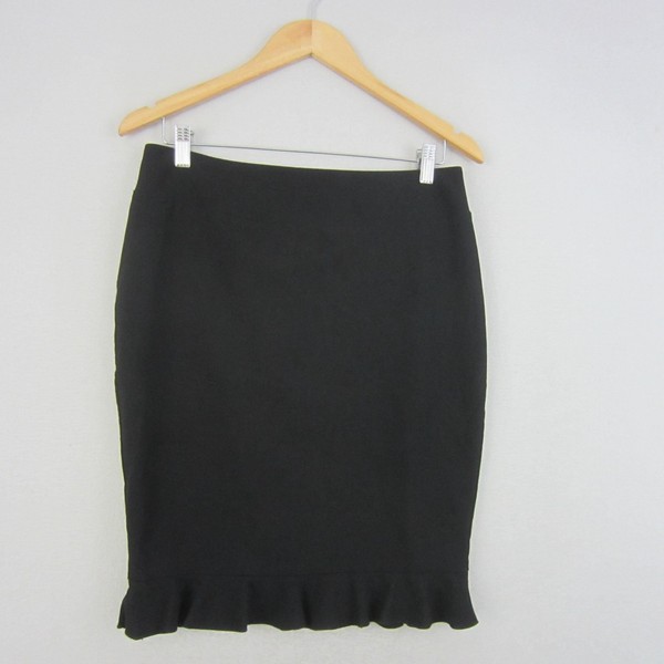 Portmans Skirt Womens 10 Black Straight Pencil Ruffle Frill Career Corporate