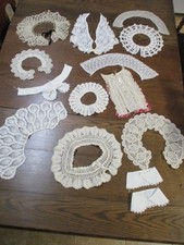 LADIES VINTAGE COLLARS, CROCHET, SEWN, NETTING, LACE, LOT OF 14