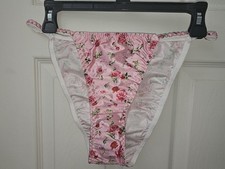 Vintage Girly Glossy Satin String Bikini Panties. Size Med