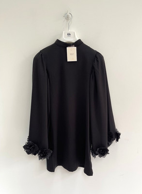 Sister Jane Minikleid schwarz Traum Blumen ausgestellte Ärmel UK 6   neu mit Etikett £145