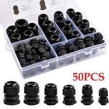 50Pcs Nylon Cable Gland Kit IP68 Waterproof Joints Adjustable Locknut Tool Set