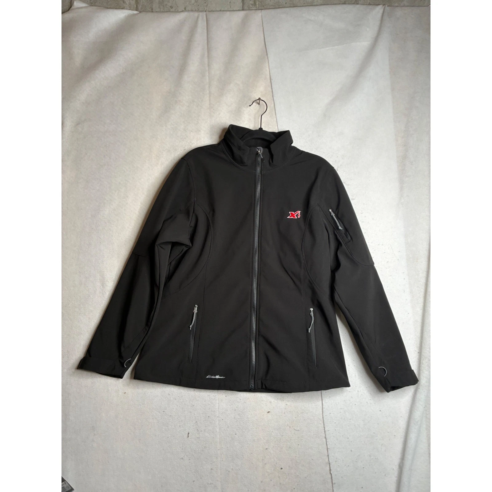 Eddie Bauer Mens XL Black Softshell Fleece Lined Jacket Full Zip Logo Coat image 1