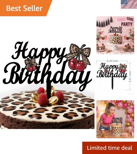 Leopard Print Cherry Happy Birthday Cake Topper - Retro Y2K Aesthetic Cake De...
