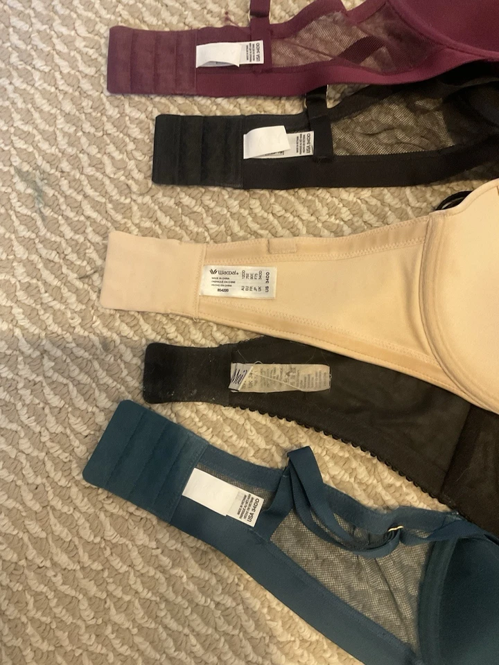 Lot 5 DKNY Wacoal Pour moi? Bras Underwire 34DD 34E Black Burgundy Strapless - Image 3 of 4