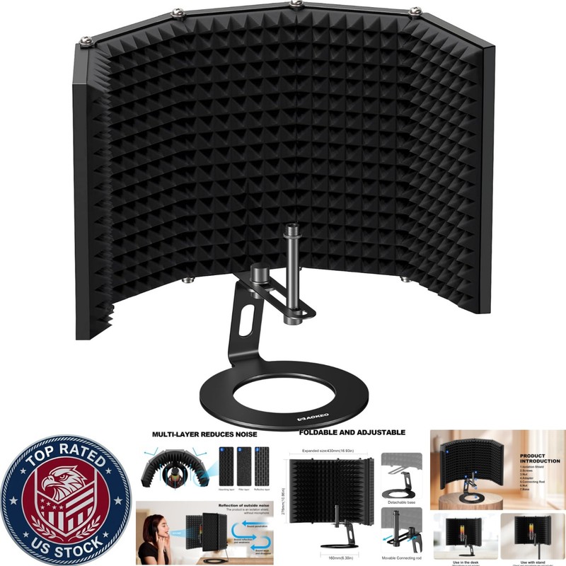 Versatile Microphone Isolation Shield for Home Studio, Podcasts, & Broadcasting