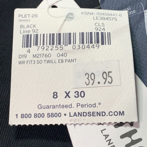 Lighthouse By Lands’ End Women’s Black Twill Flat Front Pants Fit 3 Size 8 NWT - Picture 8 of 12