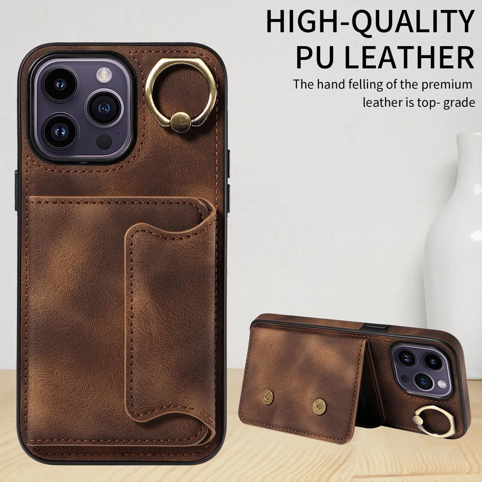 For iPhone 16 15 14 Plus 13 12 11 Pro Max Wallet Leather Ring Holder Case Cover - Image 3 of 4