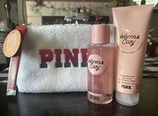 VICTORIA'S SECRET PINK WARM  COZY 3 PC SET Full Size BODY MIST  LOTION w/BAG