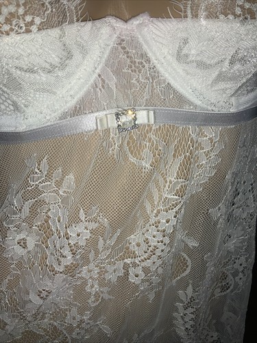 Frederick's Of Hollywood Dana Babydoll Top & Tanga Borte weiß Spitze klein neu mit Etikett - Bild 7 von 14