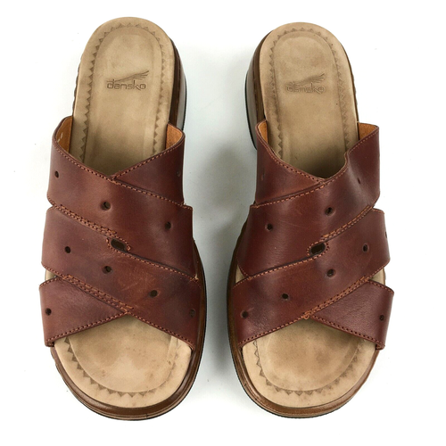 WOMEN DANSKO "ELLIOT" COMFORT LEATHER STRAPPY SANDALS BROWN COGNAC EU 41 US 10.5 - Picture 4 of 11