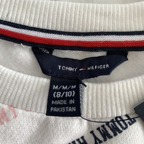 Girls Tommy Hilfiger Logo Hearts Crew Neck Sweater Spell Out Logo White 8-10 Med - Picture 3 of 6
