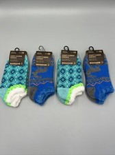 4 Pairs Youth Field  Stream Cozy Cabin Grip Bottom Socks, Aloe Infused, Sz 10-4