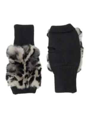 JOCELYN Savage Love Texty Time Leopard-print Rabbit Fur Mittens In Grey Mult