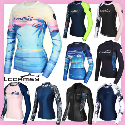 DAMEN LANGARM RASH GUARD UV SCHUTZ LONGSLEEVE UV SHIRT BADEMODE SURFEN TAUCHEN