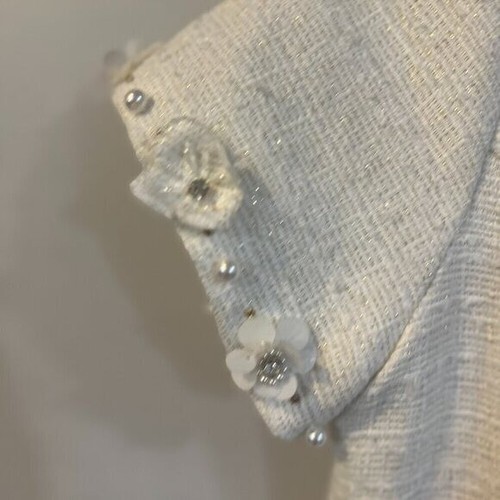 MIRI White Tweed Formal Dress Size 4 Metallic Embellished Wedding Bride - Picture 5 of 7