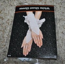 Ghost Gloves Fingerless ages 14 White Dirty Gray Halloween Costume Accessory
