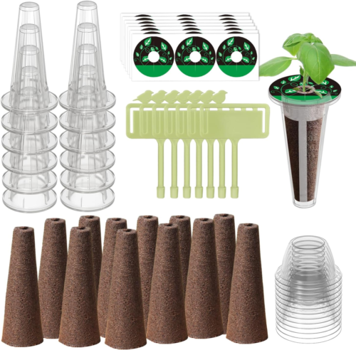 84 Pezzi Kit Cialde Idroponiche per Giardino Aero con 12 Cesti di Coltivazione, 12 Spugne di Coltivazione - Foto 9 di 11
