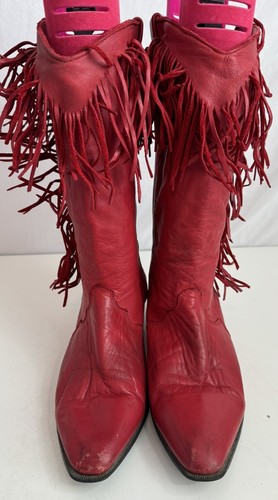Vintage DINGO Size 9 Boots Red Leather Fringe Boho Western Cowgirl Rodeo 18244 - Picture 2 of 8