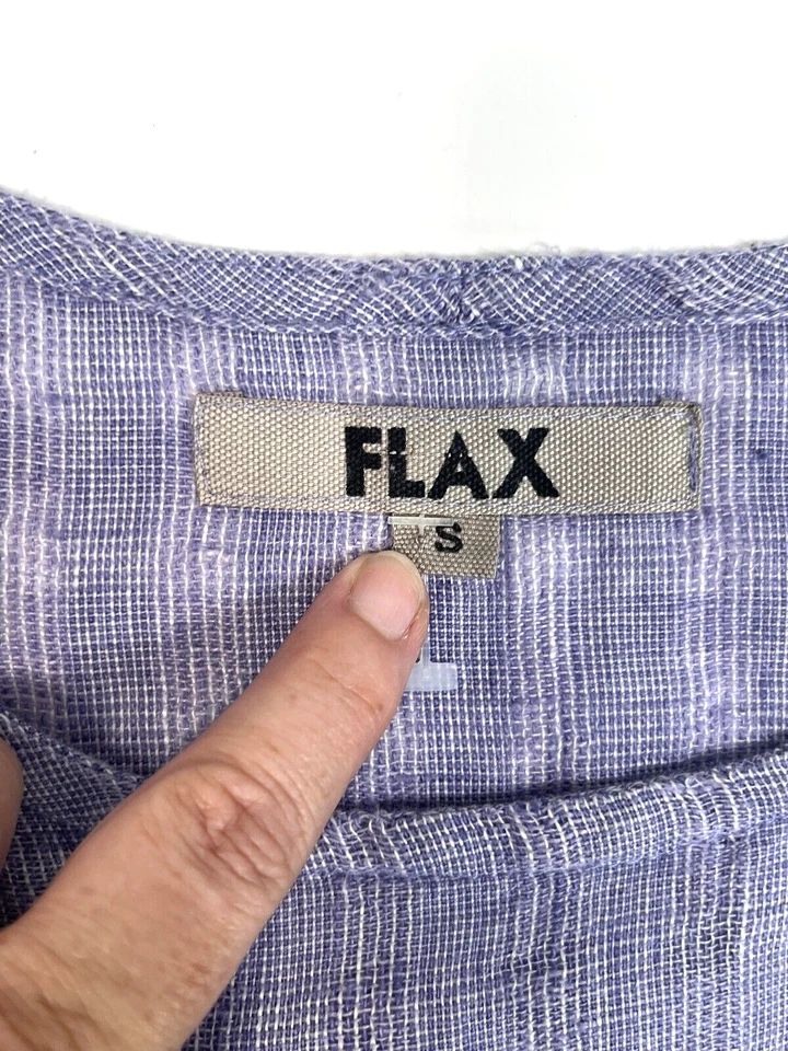 Top de lino para mujer pequeño 100 % lino púrpura sin mangas bolsillo lateral a cuadros Glen Foto 3 de 4