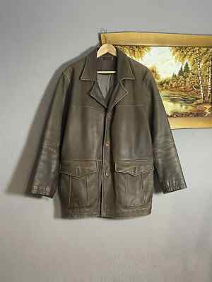 Vintage Washed Brown Leather Coat Jacket Size L Streetwear Avant