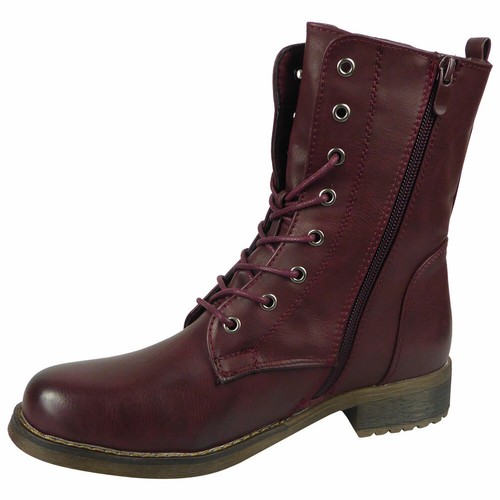 Girls Ankle Boots Shoes Ladies Biker Zip Lace Up Army Combat Winter Womens Size - Picture 15 of 30