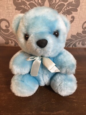1999 Four Star Blue Plush Bear Stuffed Animal Vintage Teddy Ribbon