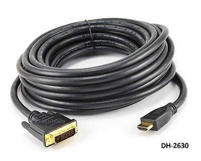 30ft DVI-D Male Dual Link to HDMI Male 26AWG Video Monitor Cable, DH-2630