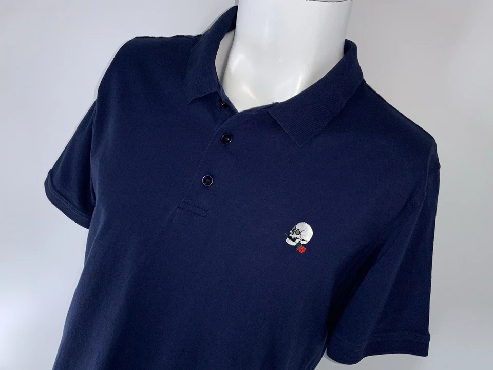 Camisa Polo Robert Graham Archie Calavera Rosa Hombres L Azul Marino Algodón YGI O5-36 Foto 3 de 4