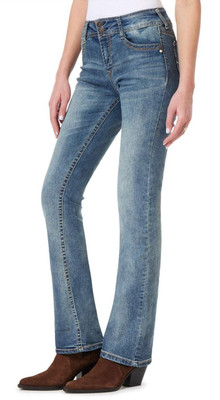 New WALLFLOWER LUSCIOUS CURVY FIT STRETCH BOOT CUT JEANS Sz 13 Reg Basil Blue