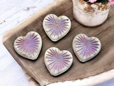22mm Volcano Washed Aged White Czech Glass Heart Beads - 4 Beads