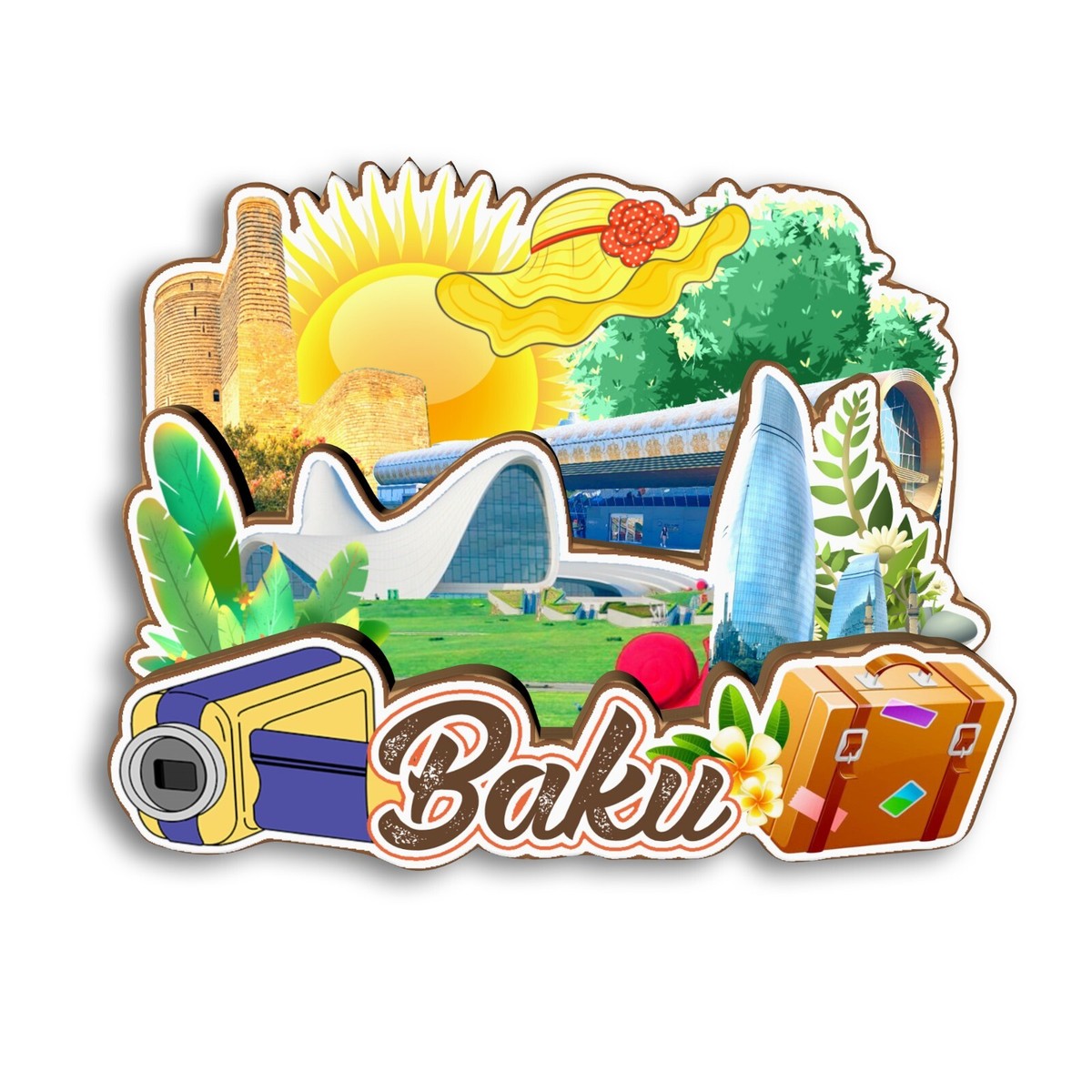 Baku Azerbaijan Refrigerator magnet 3D travel souvenirs wood craft