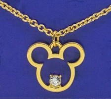 Vintage Mickey Mouse Head Rhinestone Disney 20" Gold Chain Necklace B838