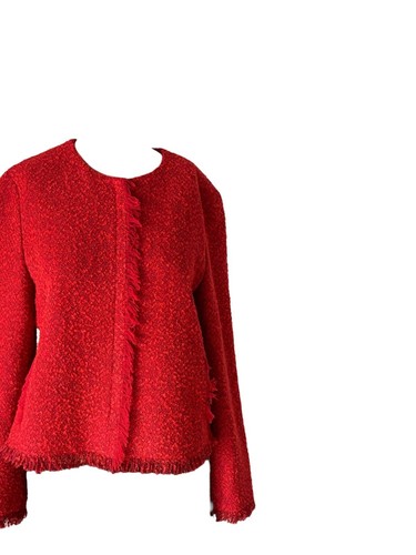 Akris Punto Womens Red Fringe Tweed Jacket Made In Italy Size 10 - Picture 2 of 13