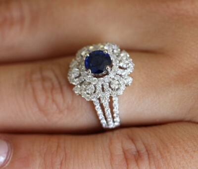 2.50Ct Round Simulated Blue Sapphire Women's Wedding Ring 14K White Gold Plated