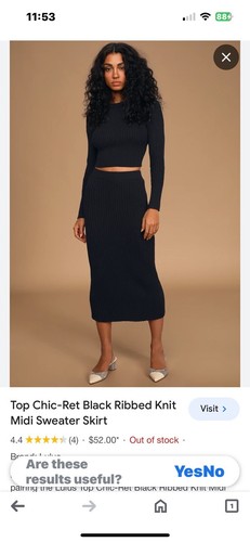 Lulus Black Ribbed Midi Skirt Stretch Slit Pencil Women’s Size Small S Bodycon - Picture 3 of 11