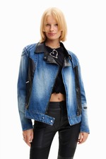 Desigual Robson Hybrid Denim Biker Jacket With Faux Leather Detail 24swew26