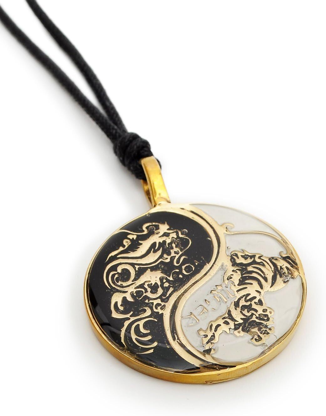Dragon Tiger Yin Yang Connected (1 Necklace) Handmade Brass Necklace Pendant Jew