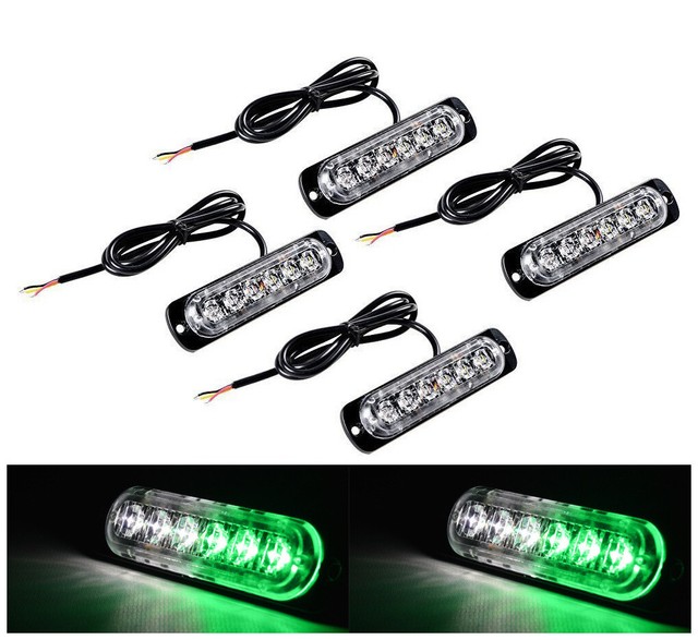 4PCS Green/White 6LED Light Flash Vehicle Warning Strobe Flashing Lamp