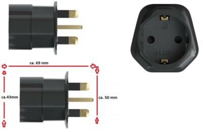 Reiseadapter UK England GB Stecker 3pin auf DE EU Steckdose Reisestecker