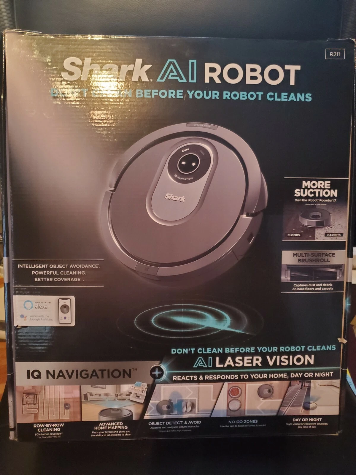 Shark AI Wi-Fi Connected Robot Vacuum with LIDAR Navigation -RV2011-Open Box