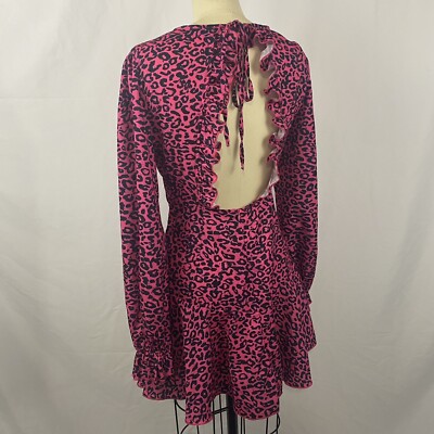 neon pink leopard dress Halterneck Cowl Front Open Back Mini Dress In Pink Leopard Print Satin | EGO US